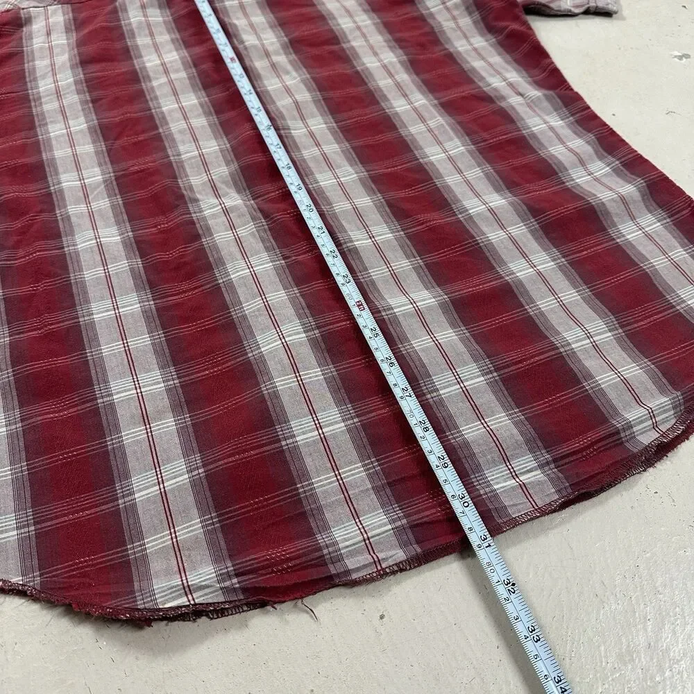 Levi’s Shirt Mens Large Red Western Style Button Up Plaid White pockets READ